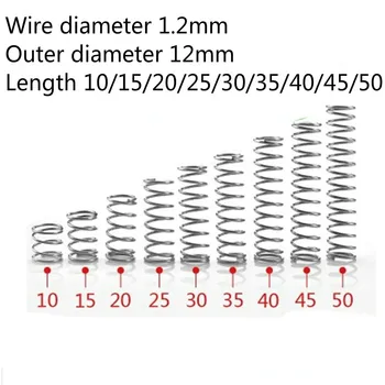 10 шт. Пружинная микрокомпрессионная спираль 1,2 мм из нержавеющей стали 304 A2, наружный диаметр проволоки 12 мм, Длина 10-50 мм