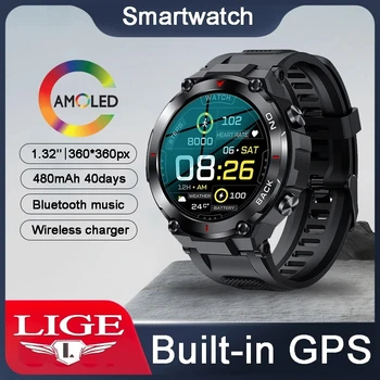 LIGE GPS Смарт-Часы Мужские 2023 НОВЫЕ Спортивные Часы На Открытом Воздухе Водонепроницаемые Фитнес-24-часовой Монитор Сердечного Ритма Кислорода В крови Smartwatch