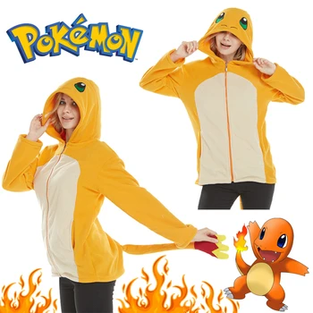 Толстовка Pokemon Charmander с капюшоном для мужчин и женщин, Аниме, свободная куртка на молнии с Длинным рукавом, пальто, повседневная толстовка с капюшоном для косплея, Уличная одежда