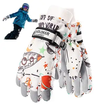 Детские лыжные перчатки, водонепроницаемые зимние лыжные теплые варежки, Противоскользящие ветрозащитные сноубордические перчатки для зимних видов спорта для мальчиков и девочек на открытом воздухе