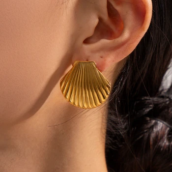 Современные ювелирные изделия, Высококачественные Серьги-гвоздики в форме раковины золотого цвета Для женщин, Женские Подарки, Преувеличенные Аксессуары для ушей