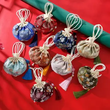 1ШТ Сумка для хранения ювелирных изделий в китайском стиле, подарочная сумка с кисточками, Парчовое Саше, сумка на шнурке, мини-кошелек с цветочной вышивкой для монет