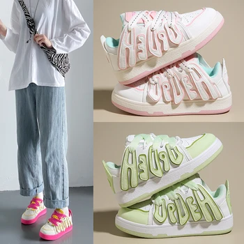 Женские модные кроссовки для бега, кроссовки для скейтбординга, Розово-зеленые Спортивные кроссовки для девочек, Удобная обувь для прогулок на открытом воздухе
