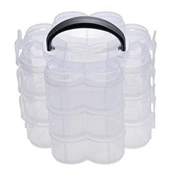 3-Уровневый Прозрачный пластиковый штабелируемый органайзер для хранения Хобби, коробка для рукоделия, контейнер для ювелирных изделий - Прозрачный
