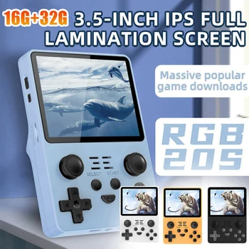 Ретро Игровая консоль RGB20S 16G + 32G с 3,5-дюймовым IPS экраном, система с открытым исходным кодом, простая в использовании (синий)