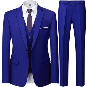 Модный мужской повседневный деловой костюм 2023 года, комплект из 3 предметов/Мужские блейзеры на двух пуговицах, брюки, жилет