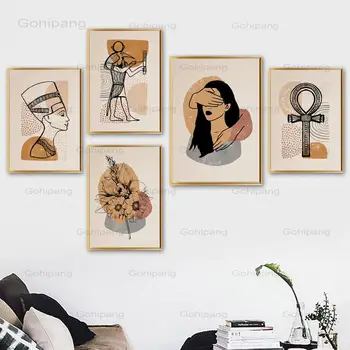 Картина на холсте Абстрактная Девушка Цветок Египет Геометрические плакаты и принты на стену в скандинавском стиле, настенные панно для домашнего декора гостиной