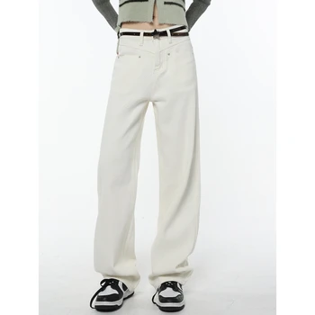 Белые женские джинсы с высокой талией, американская мода, Винтажные Широкие Джинсовые женские джинсовые брюки, Прямые Мешковатые джинсовые брюки