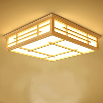 Квадратный потолочный светильник из массива дерева, декор для гостиной, Светильник, Корейская спальня, ресторан, столовая, Кухня, Светодиодный потолочный светильник