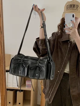 Горячая девушка подмышечная сумка в стиле пустоши, темная универсальная плиссированная сумка на шнурке, европейская и американская ретро сумка через плечо, сумка-тоут