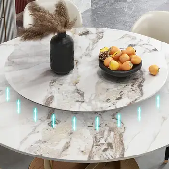 Итальянский обеденный стол из мягкой роскошной каменной доски с поворотным кругом Современная простая бытовая мебель для обеденного стола и стула