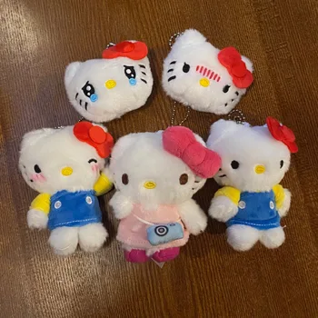 Sanrio Hello Kitty Милая Плюшевая Кукла Kt Cat Брелок Для Ключей Подвеска Kawaii Пушистая Мягкая Игрушка Застенчивый Школьный Рюкзак Украшение Периферии Подарок