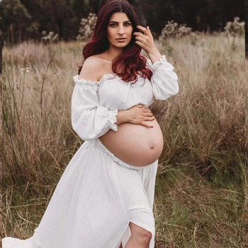 Платье для беременных для фотосессии Беременность Винтажная одежда для беременных Удобное льняное хлопчатобумажное платье в богемном стиле Бохо Платье для беременных