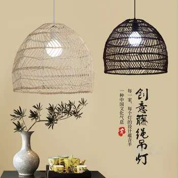 Подвесные Светильники в Китайском Стиле Из Натурального Ротанга Home Deco Подвесные Светильники для Гостиной Фойе Лофт Подвесной Светильник E27 Светильники