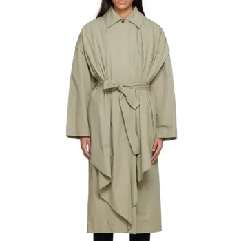 Новинка 2023 года, осенний дизайн цвета мокрого песка, Свободный силуэт средней длины, съемный пояс, куртка-ветровка для женщин