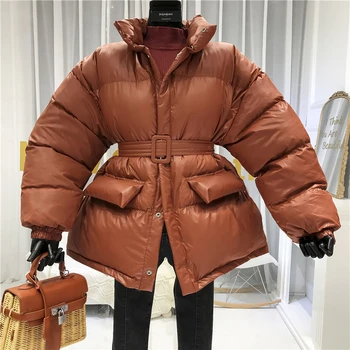 Зимнее пальто, женское пальто Parker, блестящая поверхность, тепло, Плотная хлопковая Повседневная свободная женская куртка, женская куртка с поясом, новинка 2022 года