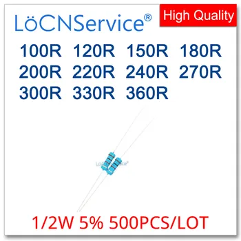 LoCNService 500 шт./ЛОТ 5% 1/2 Вт 100R 120R 150R 180R 200R 220R 240R 270R 300R 330R 360R Углеродный Пленочный резистор DIP ОМ