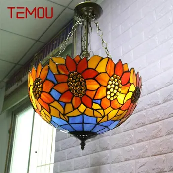 Подвесной светильник TEMOU Tiffany, современный светодиодный светильник с изображением Подсолнуха, светильники для домашней столовой