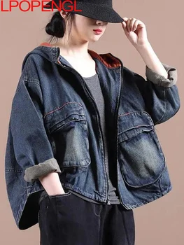 Литературная винтажная джинсовая куртка, топ, женская весна и осень 2022, Новое повседневное универсальное короткое пальто в корейском стиле