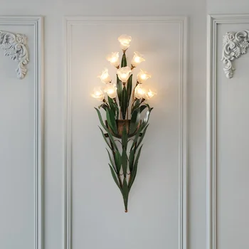 Прикроватная лампа во французском стиле, настенный светильник для входной двери, Американский ретро-кабинет, гостиная, Настенная лампа, Цветочный светильник в коридоре.