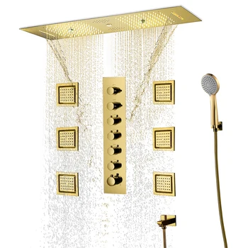 Скрытые дождевые наборы из полированного золота Smart Music Душевая головка СПА Душевая система Потолочный Латунный Смеситель Смесители для душа