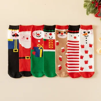 Осенне-зимние женские хлопчатобумажные Новогодние носки, Женские креативные чулки с мультяшными животными, Корейская версия подарка