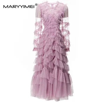 Модные дизайнеры MARYYIMEI Летнее женское платье с длинными рукавами, украшенное съедобными древесными грибками, сетчатые вечерние элегантные платья с оборками