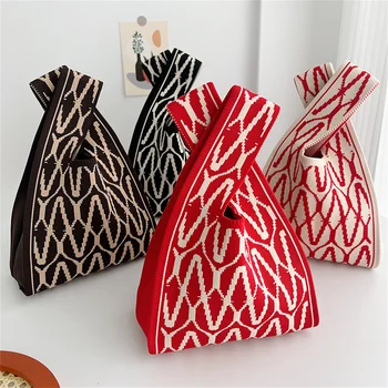 Летняя модная клетчатая тканая сумка, женская мини-сумка на запястье, японская повседневная цветная сумка-тоут, студенческие многоразовые сумки для покупок