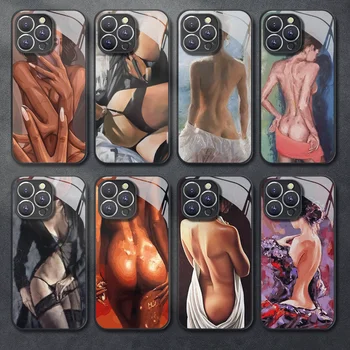 Масляная Задница Sexy Girls Art Чехол Для Телефона Из Закаленного Стекла Для iPhone 11 12 13 14 15 Pro Max X XR XS Max 7 8 Plus Mini Bumper Cover