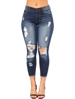 Джинсы оверсайз, женские обтягивающие джинсы-карандаш, Женские повседневные брюки со средней талией и карманами, женские эластичные женские брюки, джинсовые брюки