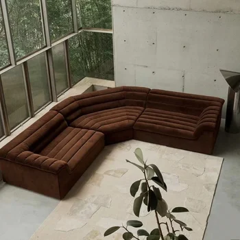 Т-образный Модульный Диван Коричневой Круглой Дуги Из Бархатной Ткани Art Sofa