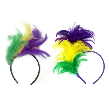 Женская повязка на голову Mardi Gras, аксессуары для головных уборов-хлопушек для маскарада, элегантная повязка на голову с пером