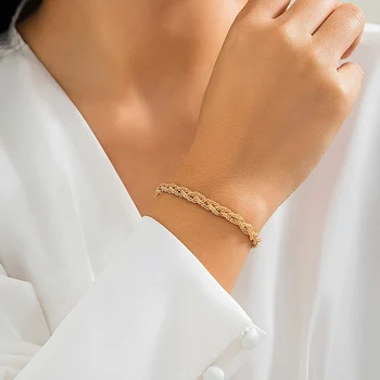 IngeSight.Z Винтажный многослойный тканый металлический браслет для женщин, минималистичный золотой медный браслет, Рождественская ювелирная вечеринка