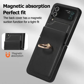 Новые Кожаные Чехлы Для телефонов Samsung Galaxy Z Flip4 Flip3 Чехол С Кольцом Z Flip 4 3 