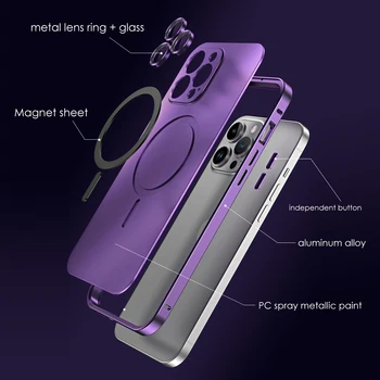 Металлический Каркас Алюминиевый Бампер Объектив Стеклянное Кольцо Магнитный Чехол Для Телефона iPhone 14 12 13 Pro Max Для Беспроводной Зарядки Magsafe