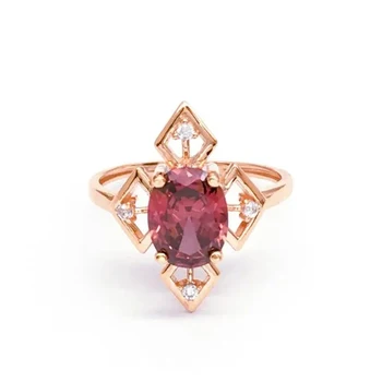 обручальные кольца из фиолетового золота 585 пробы с покрытием из розового золота 14K, инкрустированные овальным розовым драгоценным камнем, для пар, классический дизайн для вечеринок, ювелирный подарок