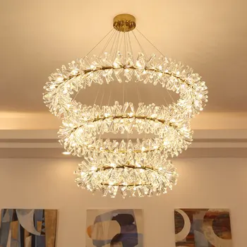 Светодиодная потолочная люстра Nordic Flower Crystal, современная подвесная лампа середины века с кольцом 40 60 80, украшение гостиной, подвесные светильники