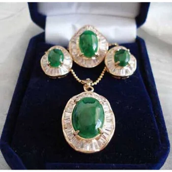 Изумрудно-зеленый нефрит 18 кг кубического циркония, кулон, ожерелье, серьги, кольцо