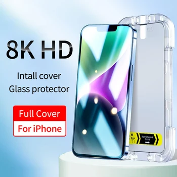 Высококачественная Защитная пленка из Закаленного Стекла 8K Full Cover для iPhone 14 13 12 11 Pro Max XS X XR Из Закаленного Стекла Быстрая установка
