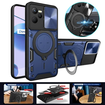 Для Oppo Realme C35 Case Слайд-Камера Противоударный Бронированный Чехол Для Телефона Realme C35 C35 RealmeC35 Автомобильный Магнитный Держатель С Кольцом Задняя Крышка