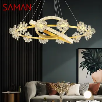 Роскошные люстры SAMAN Gold Light Современный хрустальный Подвесной светильник из латуни Flower Home для гостиной