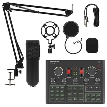 Комплект конденсаторного микрофона BM800 со звуковой картой V9X PRO, микшер для записи прямых трансляций, компьютерное караоке-пение