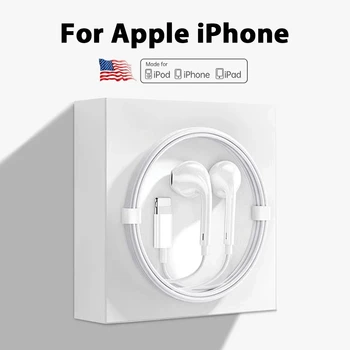 Для Apple Оригинальные Наушники Для iPhone 14 13 12 11 Pro Max mini Lightning Наушники X XS XR 7 8 Plus SE Проводные Bluetooth Вкладыши