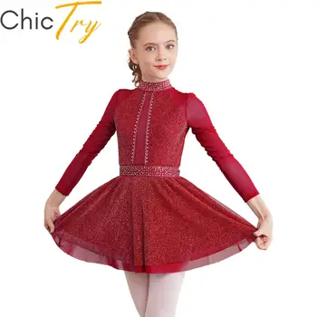 Детское танцевальное платье для фигурного катания для девочек, Балетное гимнастическое Трико с длинным рукавом и открытой спиной, Лирическое танцевальное платье-пачка для выступлений на сцене