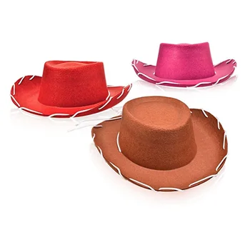 Красная ковбойская шляпа из крутого вестерн-фетра коричневого цвета с регулировкой для ролевых фестивалей на Хэллоуин, костюмы для тематических вечеринок для мальчиков и девочек