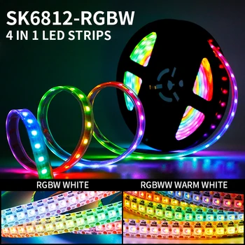 SK6812 RGBW Светодиодная лента 4 в 1 Аналогичная WS2812B 1 м 4 м 5 м 30 60 144 светодиода С Индивидуальным адресом RGBWW Светодиодные фонари IP30 65 67 5V