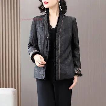 2024 китайское винтажное пальто, куртка в стиле ретро hanfu, атласное пальто с восточной цветочной вышивкой, китайская традиционная куртка с хлопковой подкладкой