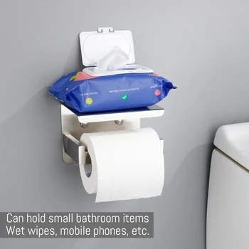 E5BE Двухцелевой стеллаж для туалетной бумаги, настенный стеллаж для хранения, держатель рулона с поддоном для ванной комнаты, умывальника, кухни без перфорации