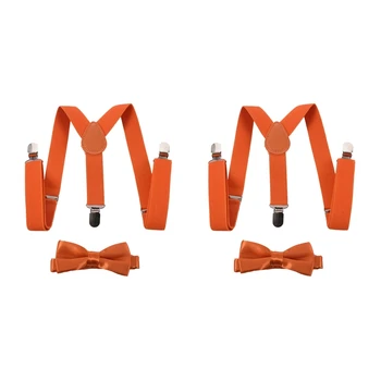 2X Детские Подтяжки на застежках Для мальчиков и девочек, Эластичные Регулируемые подтяжки С милым галстуком-бабочкой Оранжевого цвета