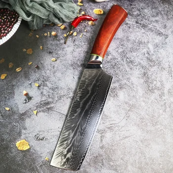 7-дюймовый нож Nakiri 10Cr15MoV, 67 слоев, Нож для нарезки из Дамасской стали, Кухонный нож для нарезки овощей, мяса, Ручка из розового дерева